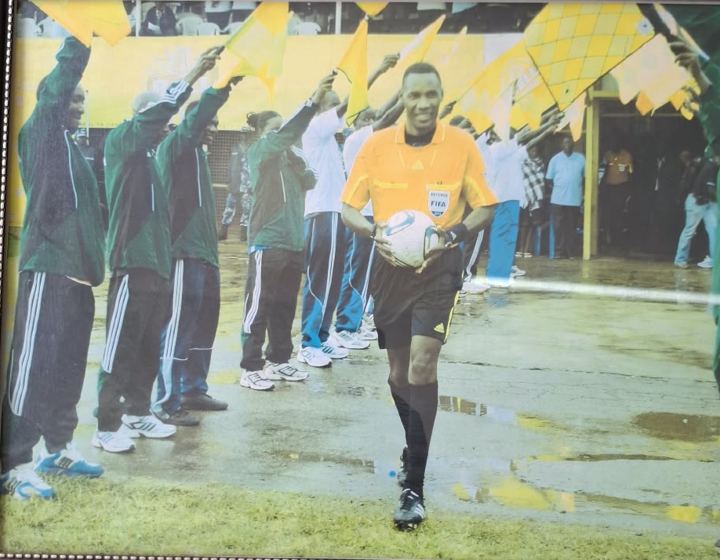 Leading the teams out in a FIFA referee's kit