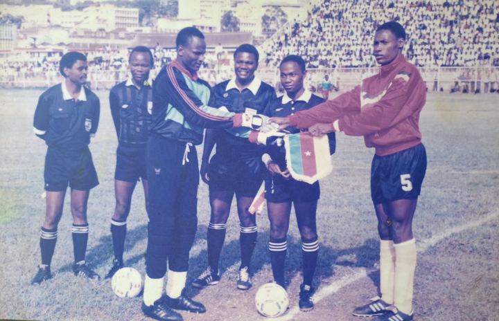 Pre-match pennant exchange between the captains and the match officials